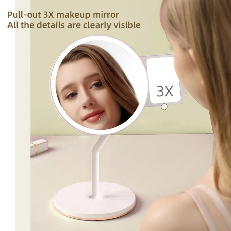 Espejo de maquillaje LED de escritorio, espejo de tocador de escritorio, espejo de belleza portátil de ultra alta definición, puede girar 360 ​ ​ grados