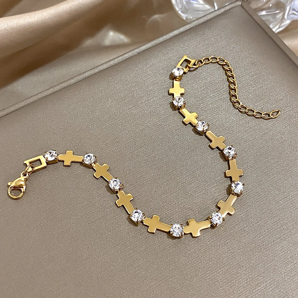 Luxury Shinny Zircon Stainless Steel Bracelet for Women Trendy Jesus Cross Heart Charm Bracelet Bangle Waterproof Jewelry Gift - Image 5