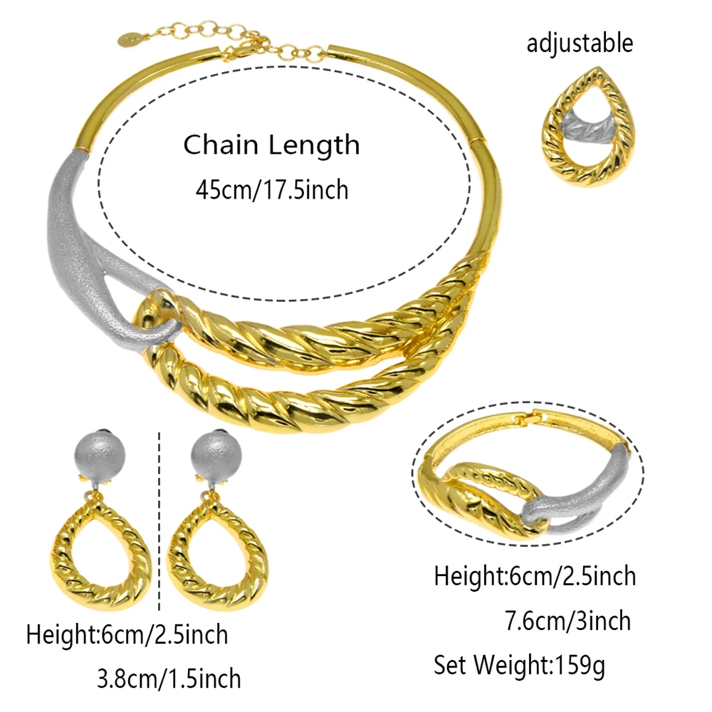 Fashion Italy Gold Plated Ladies Necklace Jewelry Set Simple Style Gold Plated Ring Bracelet Earrings African Jewelry Wedding