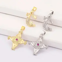 Mermaid Pendant Copper Crystal Flower Zircon for DIY Necklace Handmade Charms Jewelry Making Findings Supplies Accessories