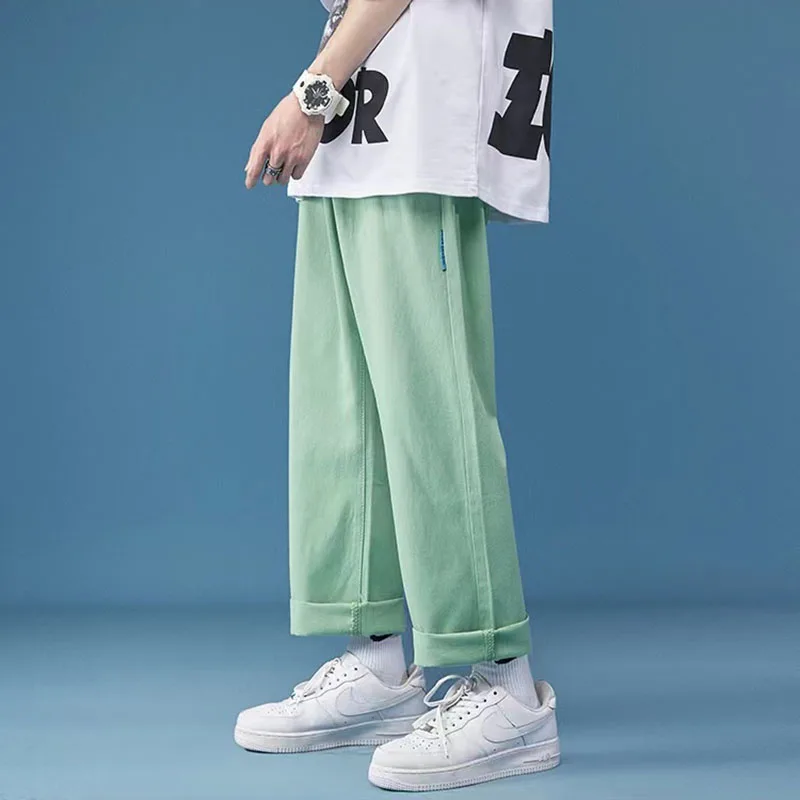 

2022 Men's Ninth Pants Fashion Casual Hong Kong Style Pants Harajuku Style Loose Straight Trousers