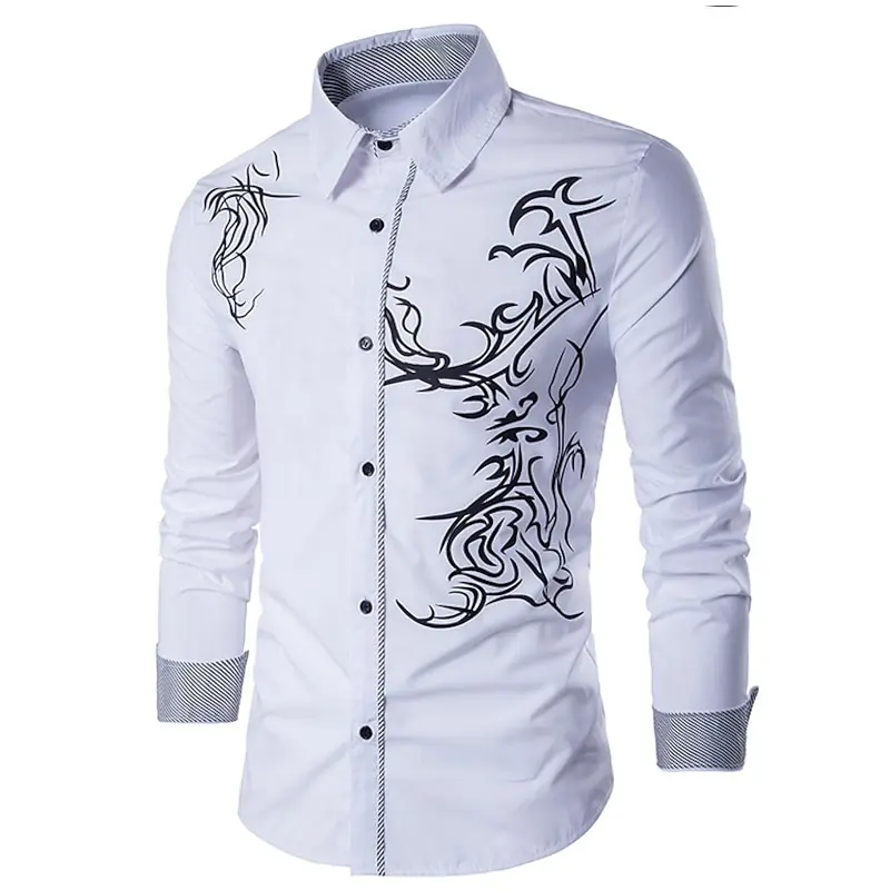 Men\'s shirt pattern collar shirt collar daily long sleeved shirt business casual daily office/professional white black party