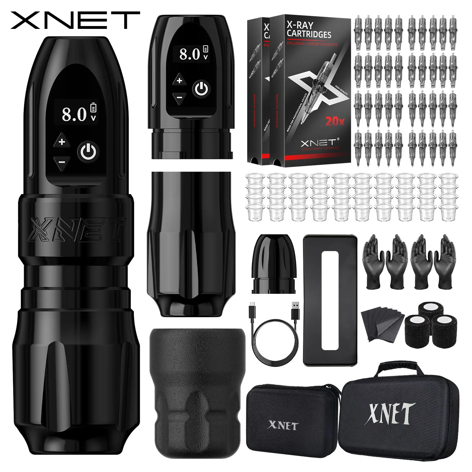 

XNET Wilk Wireless Tattoo Machine Pen Kit 2 Grips 40pcs Needles Straight Drive Bar With Brushless Motor For Tattoo Artists