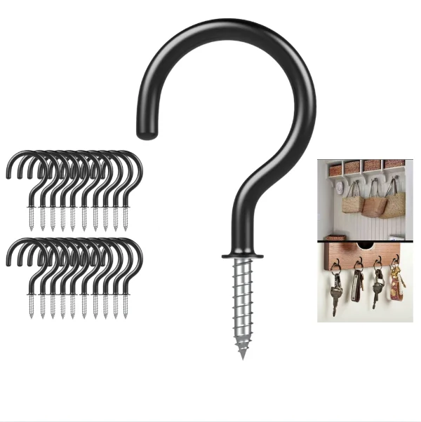 خطافات لولبية مطلية بالفينيل ، خطافات جدارية متعددة الوظائف للنباتات ، سلال ، مرآب ، في الداخل والخارج ، أسود ، 1-"، 10