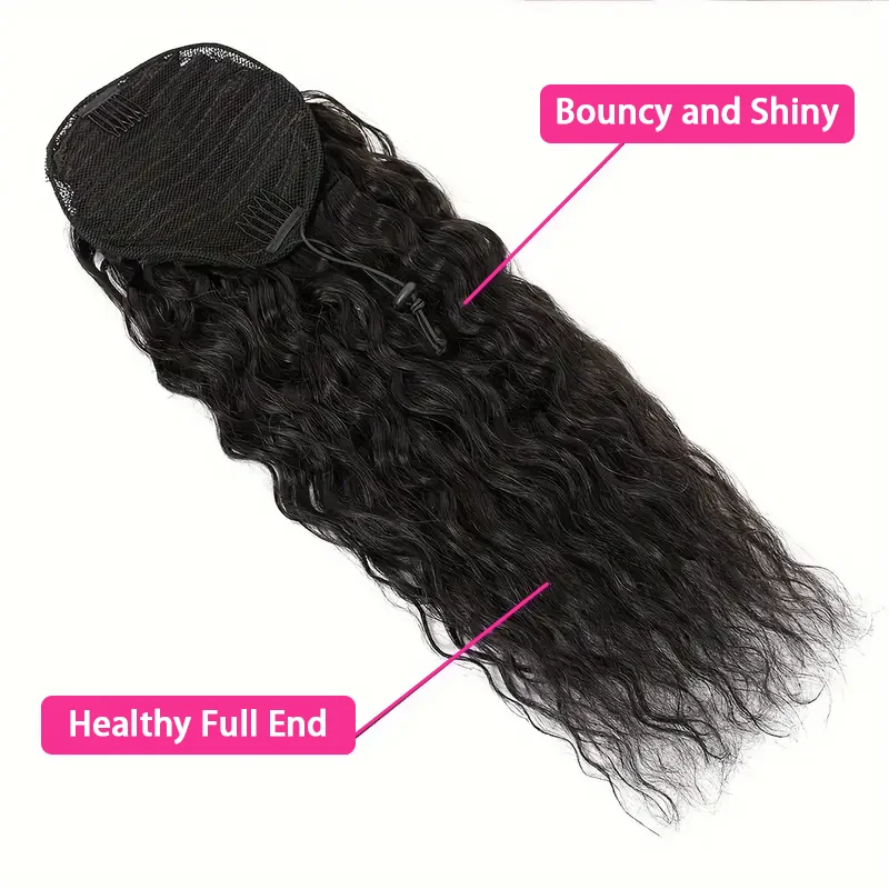 Extensions de queue de cheval bouclées Deep Water Wave avec clips, Wstring de proximité, document noir naturel, cheveux 100% humains