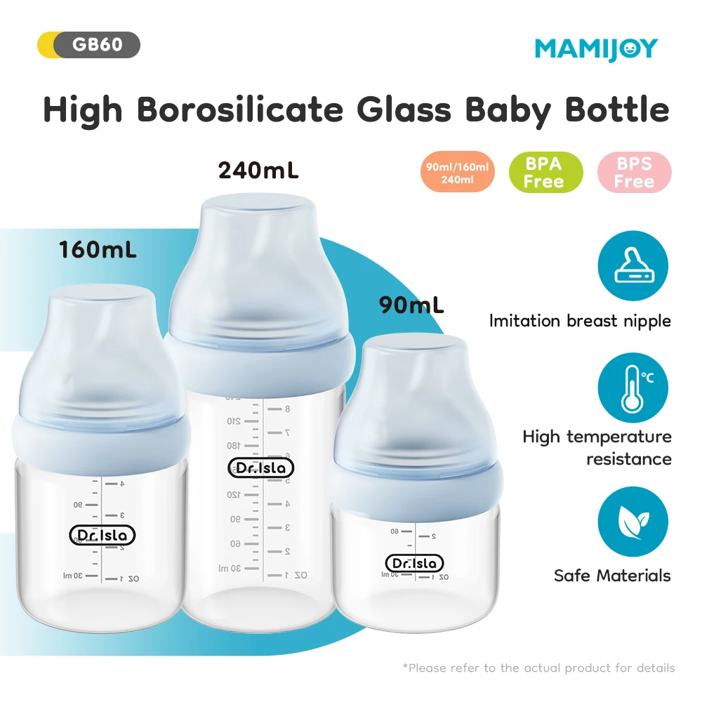 

Стеклянная бутылочка для кормления MAMIJOY, наклонная, в форме груди, 90/160/240 мл, против колик и вздутия живота, термостойкая, для новорожденных 0-6 месяцев+, GB60