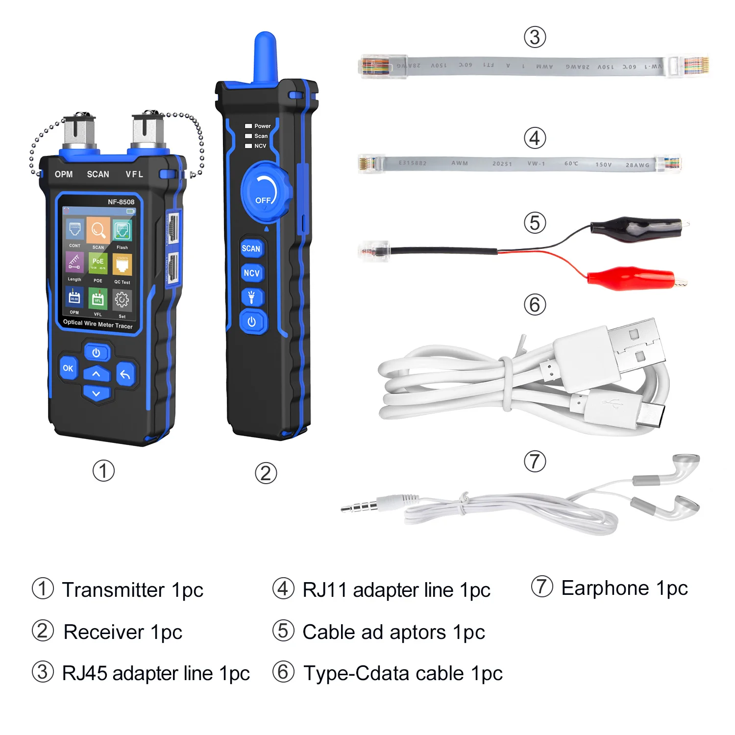 NOYAFA-Rede Cable Tester, NF-8508, LCD Digital recarregável Line Finder Rede, Wire Tracker, PoE Checker, medidor de fio óptico