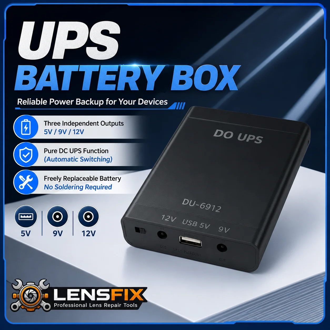 5V 9V 12V DC Mini UPS Battery Box Automatic Switching Replaceable Battery Backup Power Supply for Router Camera