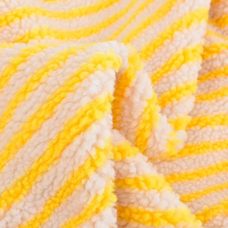 160x45cm Yellow Striped Jacquard Lamb Fleece Fabric For Winter Coat Children's Clothing,Cushion ,Handmade DIY Clothing Fabrics