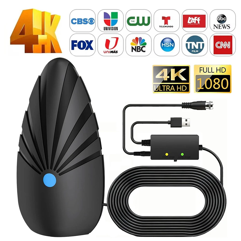 

Digital TV Indoor Antenna–Up to 900+ Miles Range,360° Reception,Outdoor Waterproof,4K 1080p HD,USB Amplifier with Smart Filter