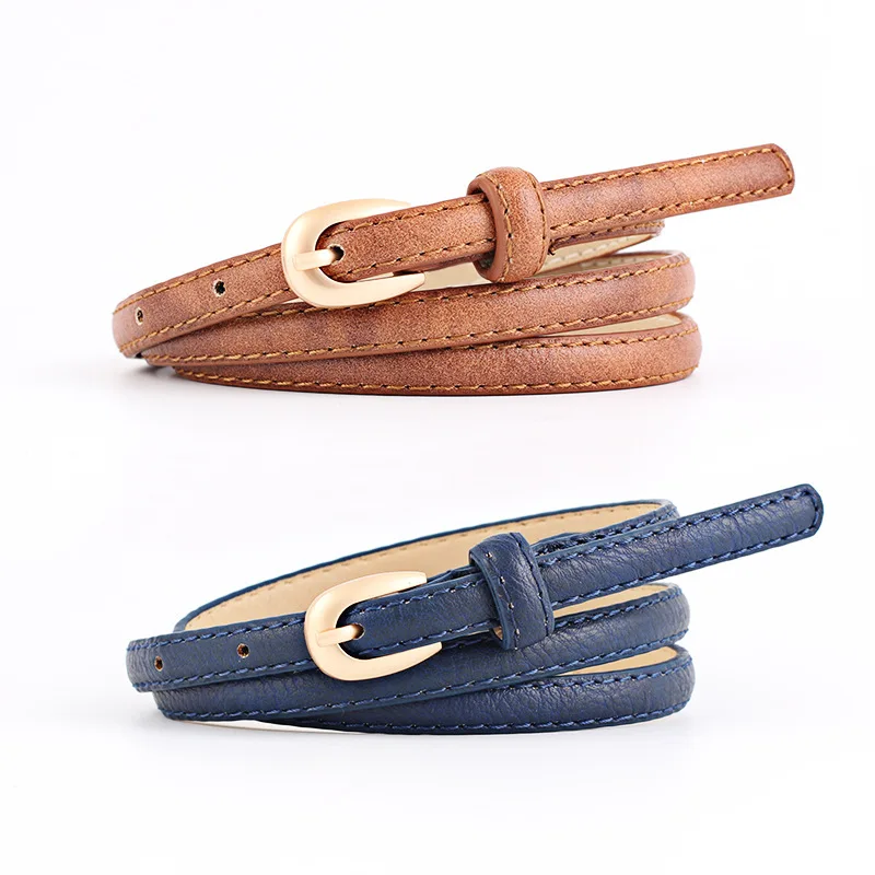 

Korean Fashion Thin Waist Belt for Women PU Leather Belt with Metal Buckle Decorative Belt for Dress Shirt Jeans