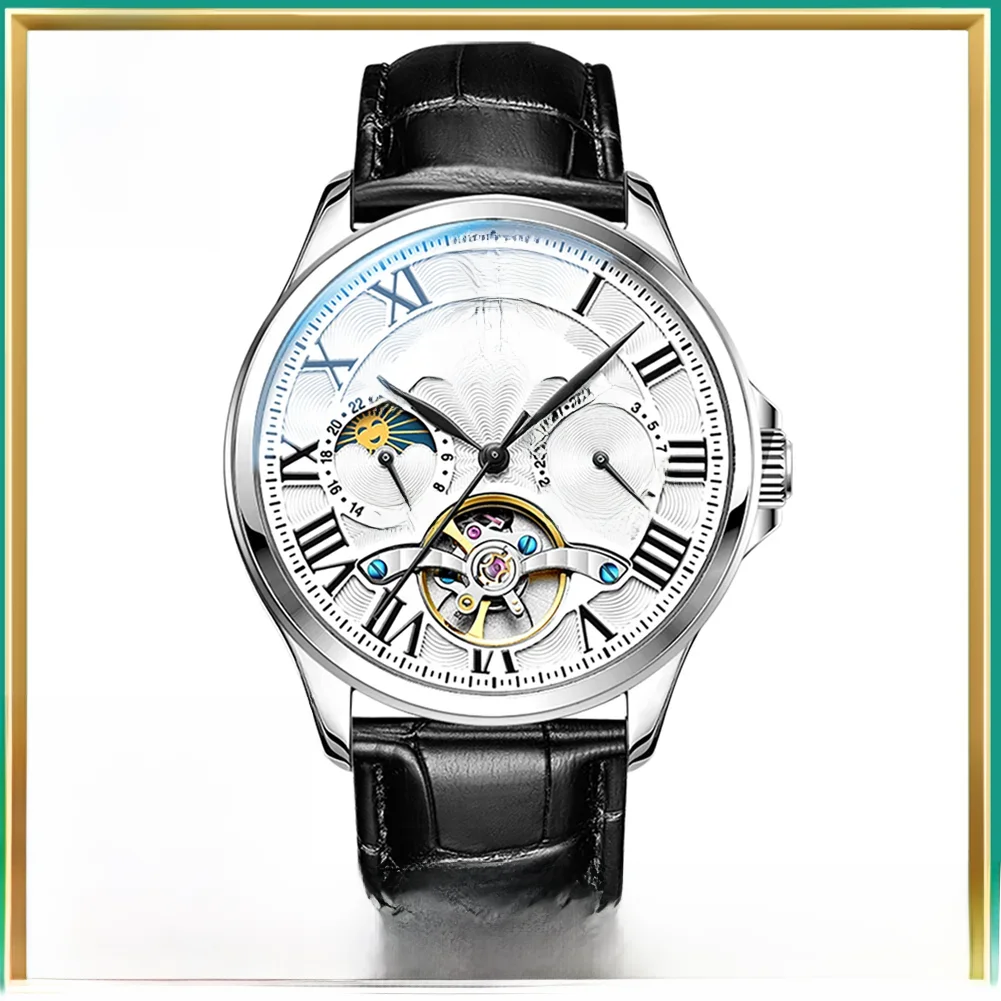 Olevs aushöhlen Schwungrad automatische mechanische Armbanduhr für Männer Retro römische numerische