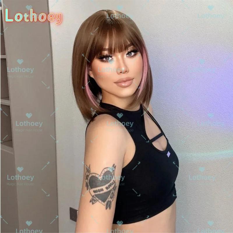 Короткий золотисто-коричневый крючок для ушей, розовый парик из натуральных волос, парик с челкой BOB, популярный цвет, подходит для вечеринки, жизненная сила, специальная цена