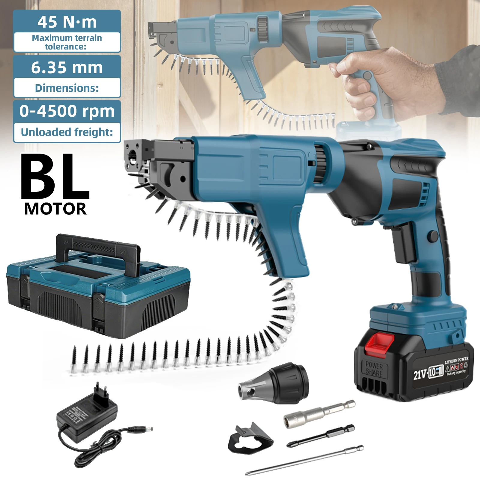 45N.m ​ ​ 2-in-1 Bürstenloser Akku-Schraubendreher mit LED-Licht, 1/4 Zoll, für Makita 21V Akku, Holzbearbeitungswerkzeug