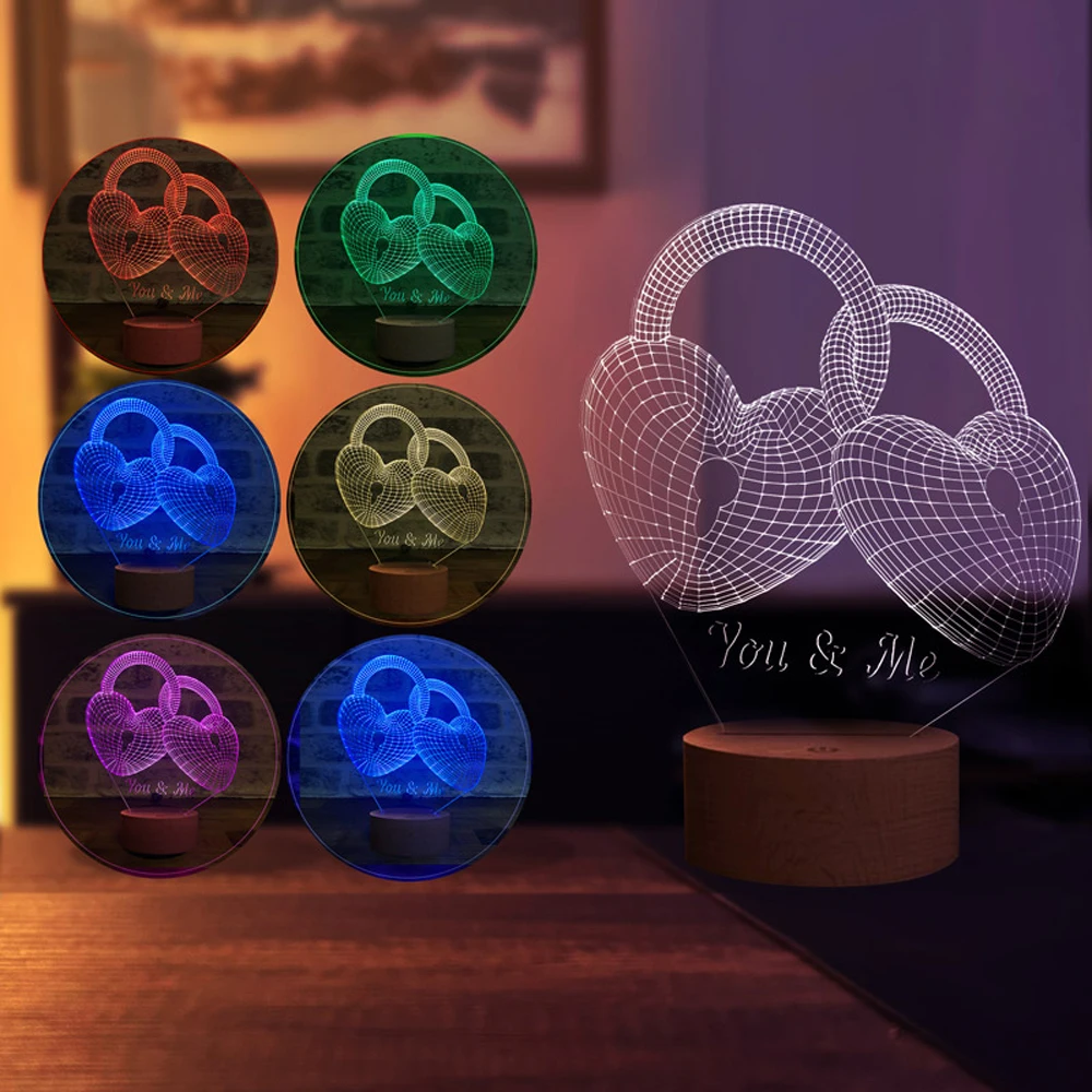 Decorative Gift LED Table Lamp with Heart Key Figure Night Light Bedside Lamp Home Decorations for Living Room Bedroom