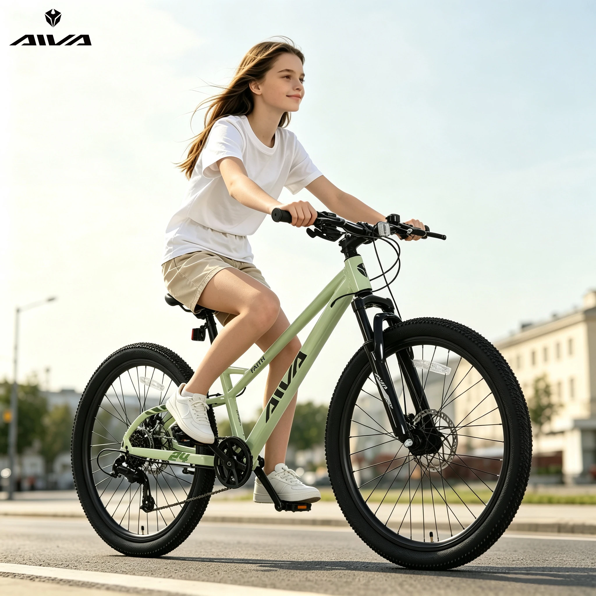 AIVA FAITH24, mountain bike con telaio rigido da 24 pollici, 7 velocità, bicicletta per adolescenti e adulti, telaio in alluminio leggero, forcella ammortizzata, freni a disco anteriori e posteriori.