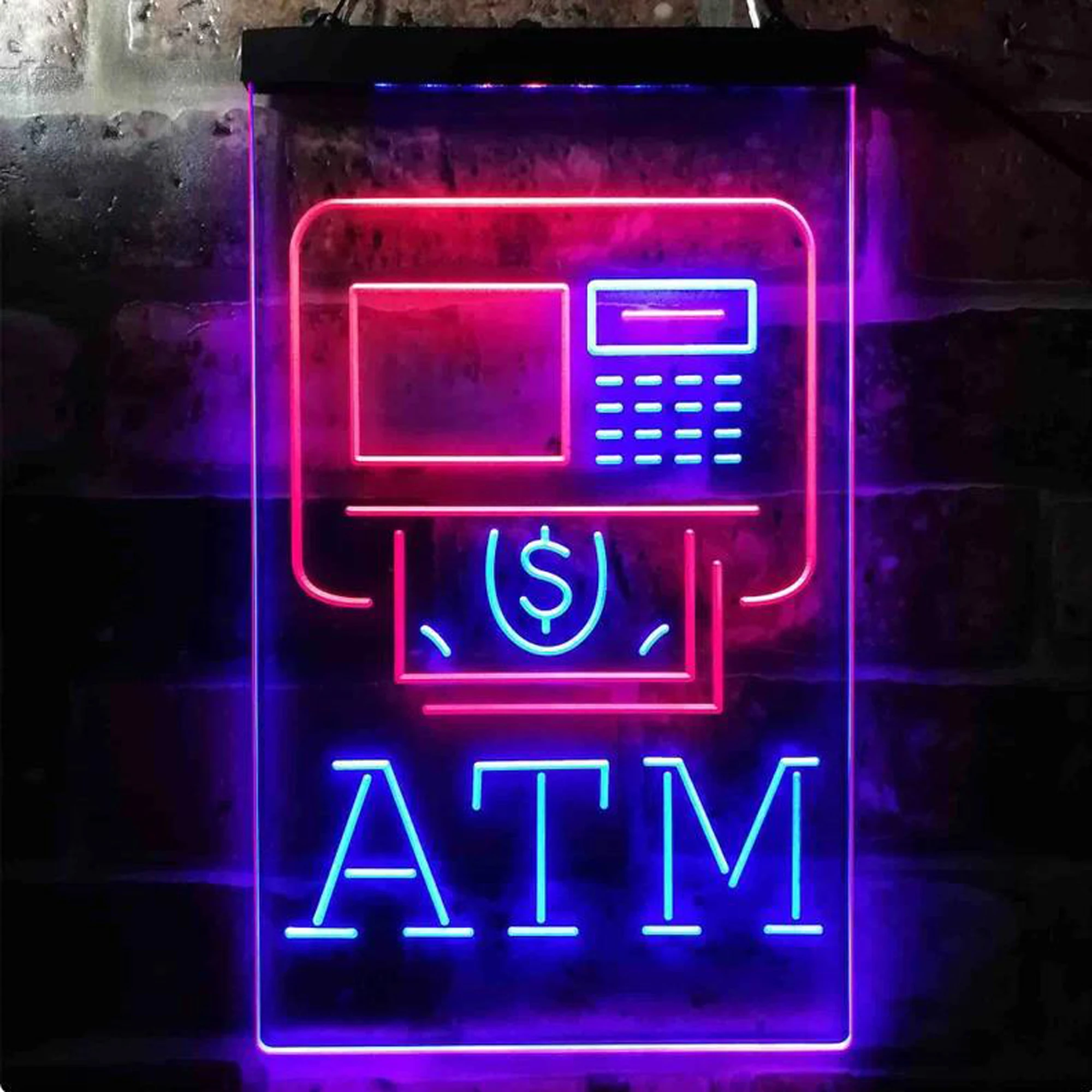 Custom Dual-Color LED Neon Signs ATM Money Machine Neon Sign Money Withdraw Birthday Gift Wall Decoration Hanging Light