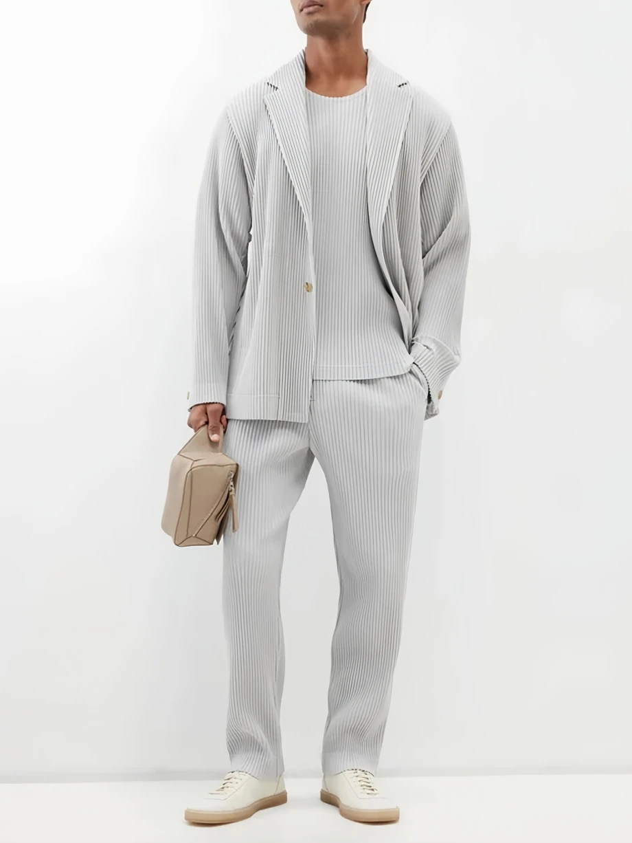 Miyake-Blazer plisado de alta calidad, chaqueta forrada informal de negocios, traje de moda, abrigo ajustado