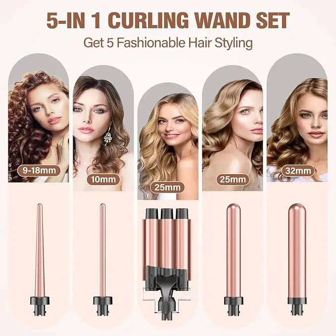 BESTOPE PRO Waver Curling Iron - 3 Barrel Hair Crimper Iron, 5 in 1 Curling Wand Set, Fast Heating Up Hair Wand with 2 Clips, Cr images - 6