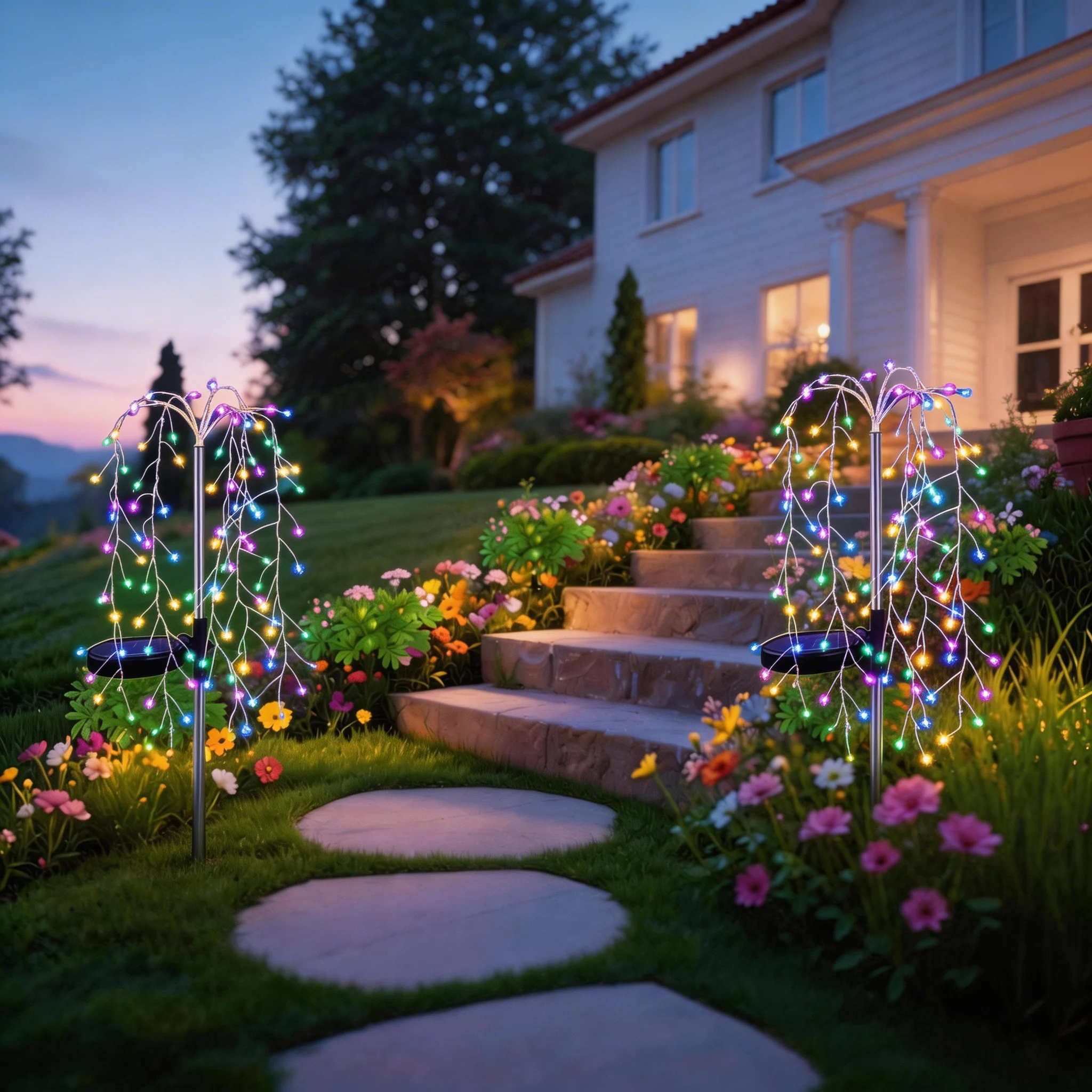 1/2 Pack Solar Firecracker Willow Sparkler Lights Outdoor, 8 Modes, Auto On/Off, 100/200 LED Decorative Light for Garden