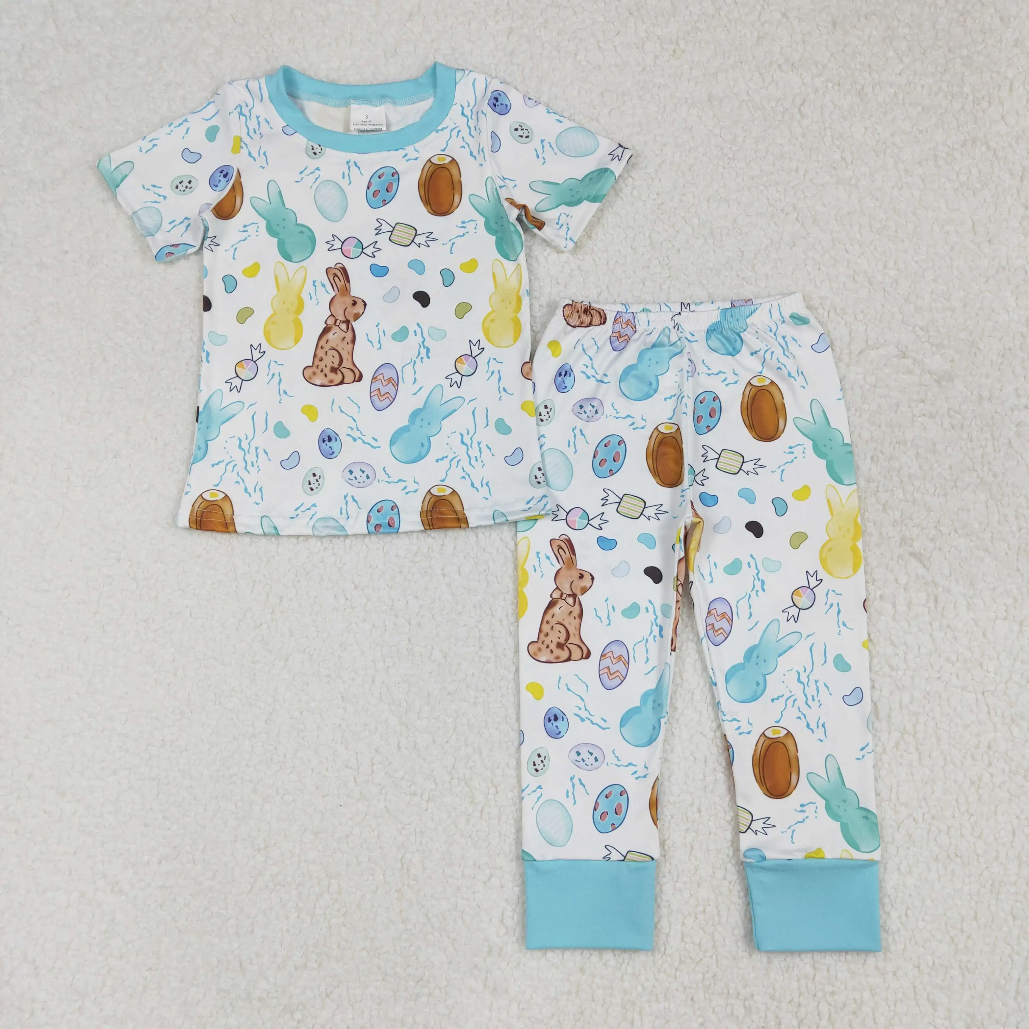 Z1110-12 BSPO0557 Kids Easter Clothes Short Sleeve Top With Pants 2 Pieces Set Children Boys Outfits