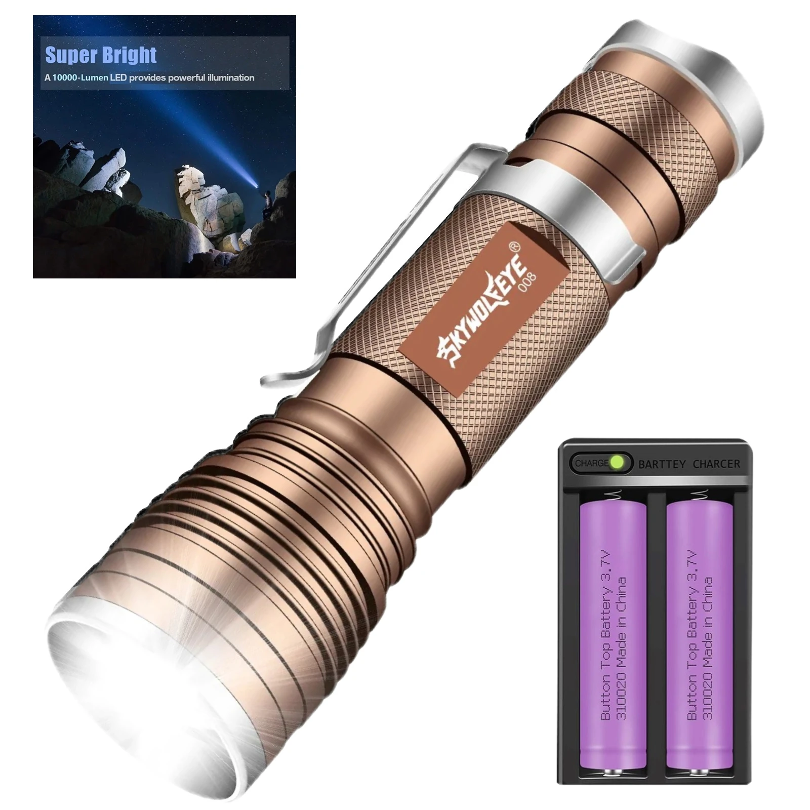 High Lumens Mini LED Flashlight Powerful Torch with 2 Batteries&Dual Charging Slots for Emergency and Everyday Use