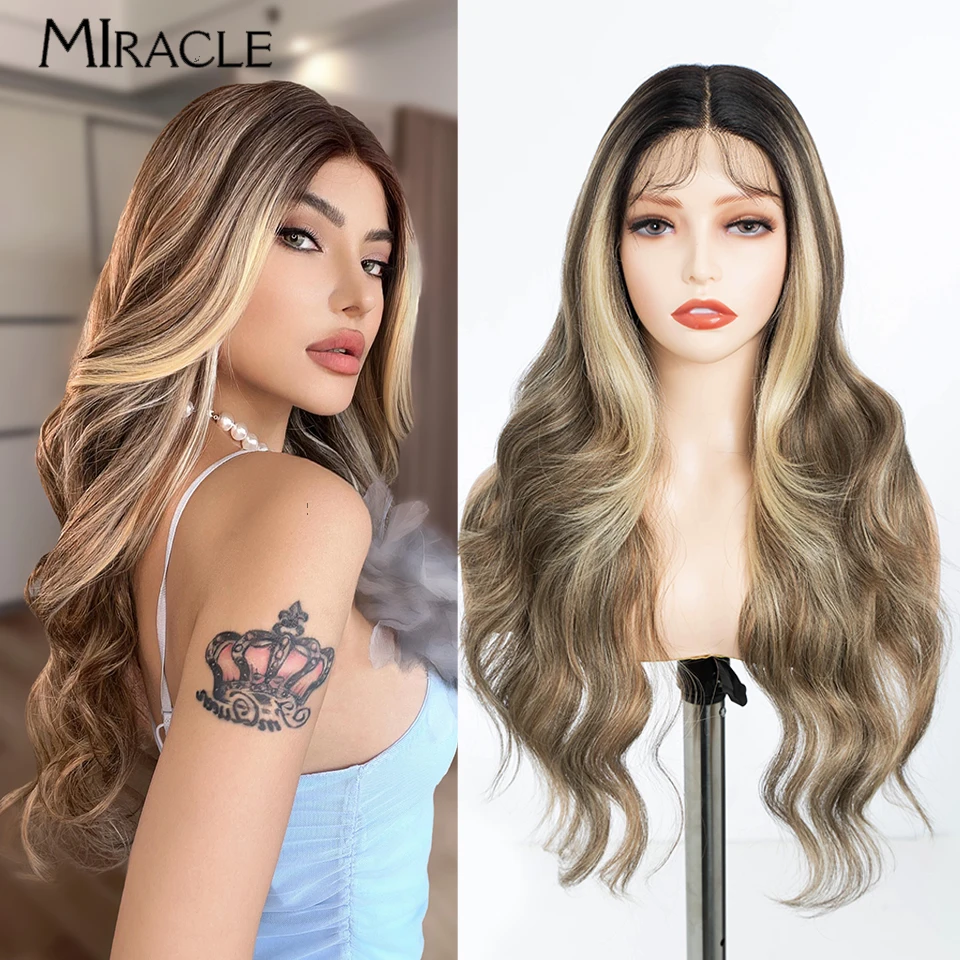 

Miracle Synthetic Lace Front Wigs Body Wave Ombre Blonde Brown Ginger Lace Wigs For Black Women Natural Hair Woman Wigs