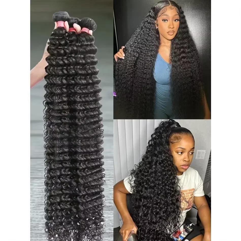 حزمة شعر مجعد صغيرة 10/35 بوصة، شعر حقيقي 100% مموج عميق، بدون مكونات كيميائية، لحمة مزدوجة غير معالجة بشري حقيقي بكر