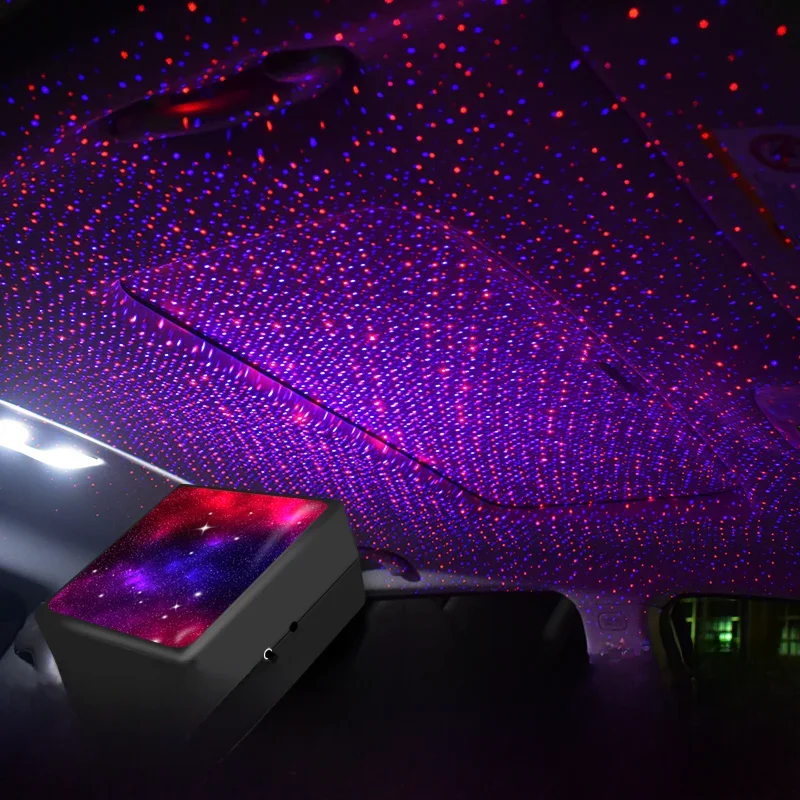 Dynamiczna Autorotacja Dwukolorowe Samochodowe Światło Dachowe USB Gwiazda Wnętrze LED Gwiaździsta Atmosfera Projektor Ambient Dekoracja Galaxy Light — zdjęcie 2