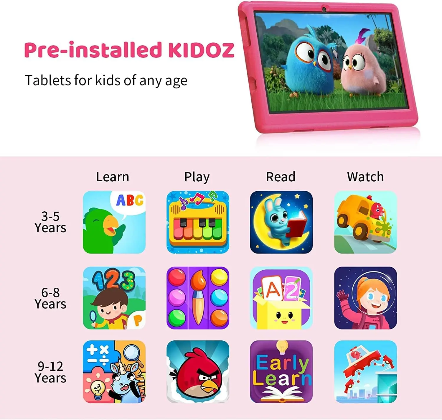 Tablet per bambini da 10,1 pollici Android 13 6 GB RAM 64 GB ROM 1 TB Espandi batteria da 5000 mAh Doppia fotocamera per bambini dai 3 ai 12 anni Controllo parentale