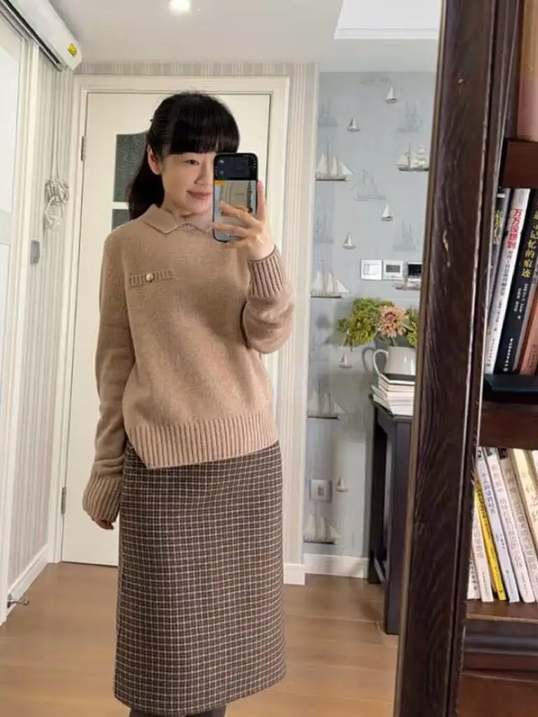 ياقة دائرية أنيقة مع سترة صغيرة متماسكة بياقة مقلوبة #5