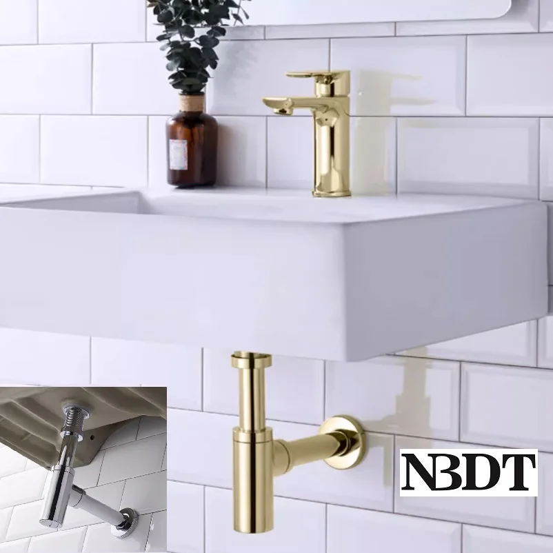 1Piece Brass Bathroom Round Bottle Trap Basin Sink Wall Deodorant Drain Pop Up Overflow Gold Black Antique Bronze