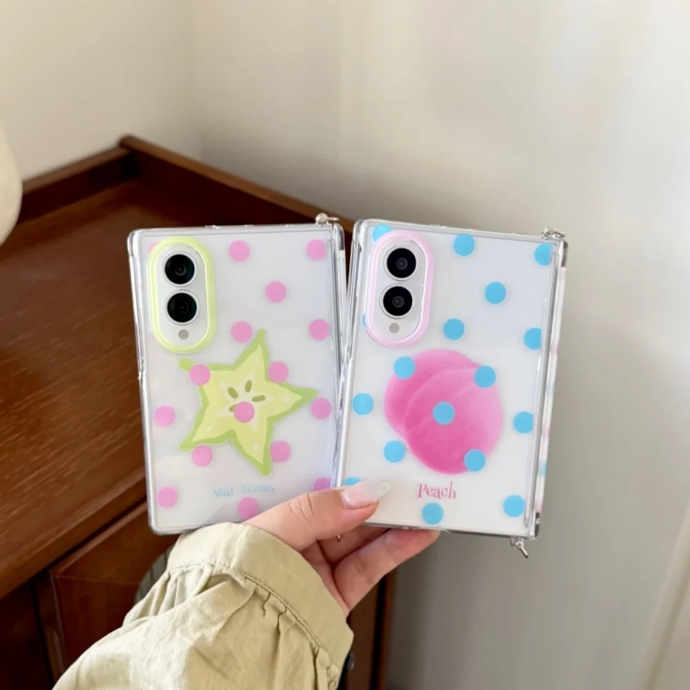 Korea Ins Cute Polka Dot Fruit Print Phone Case for Samsung Galaxy Z Fold 8 Z fold 8 Sweet Anti-Fall Protective Cover With Charm