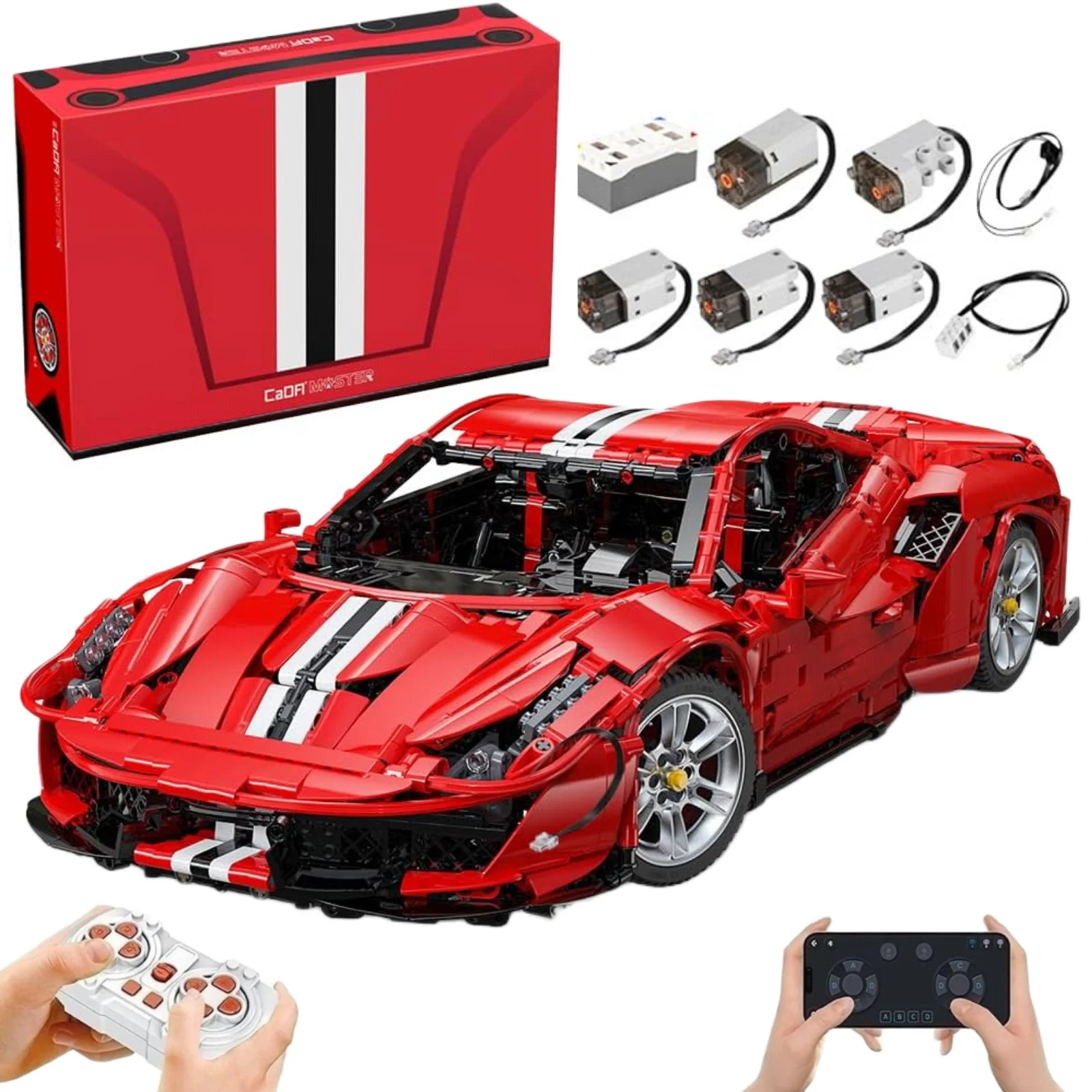 CaDA C61042 Voiture de course RC Super Car Rouge Ferr 488 - Ensemble de blocs de construction Technic de 3187 pièces, modèle 1:8 avec télécommande et boîte d'origine