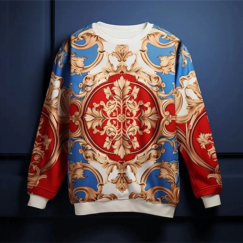 Luksusowa bluza z nadrukiem 3D dla mężczyzn Kolorowy kwiatowy wzór Pullover Casual Loose O-Neck Hoodies Unisex Long Sleeve Tops — zdjęcie 2