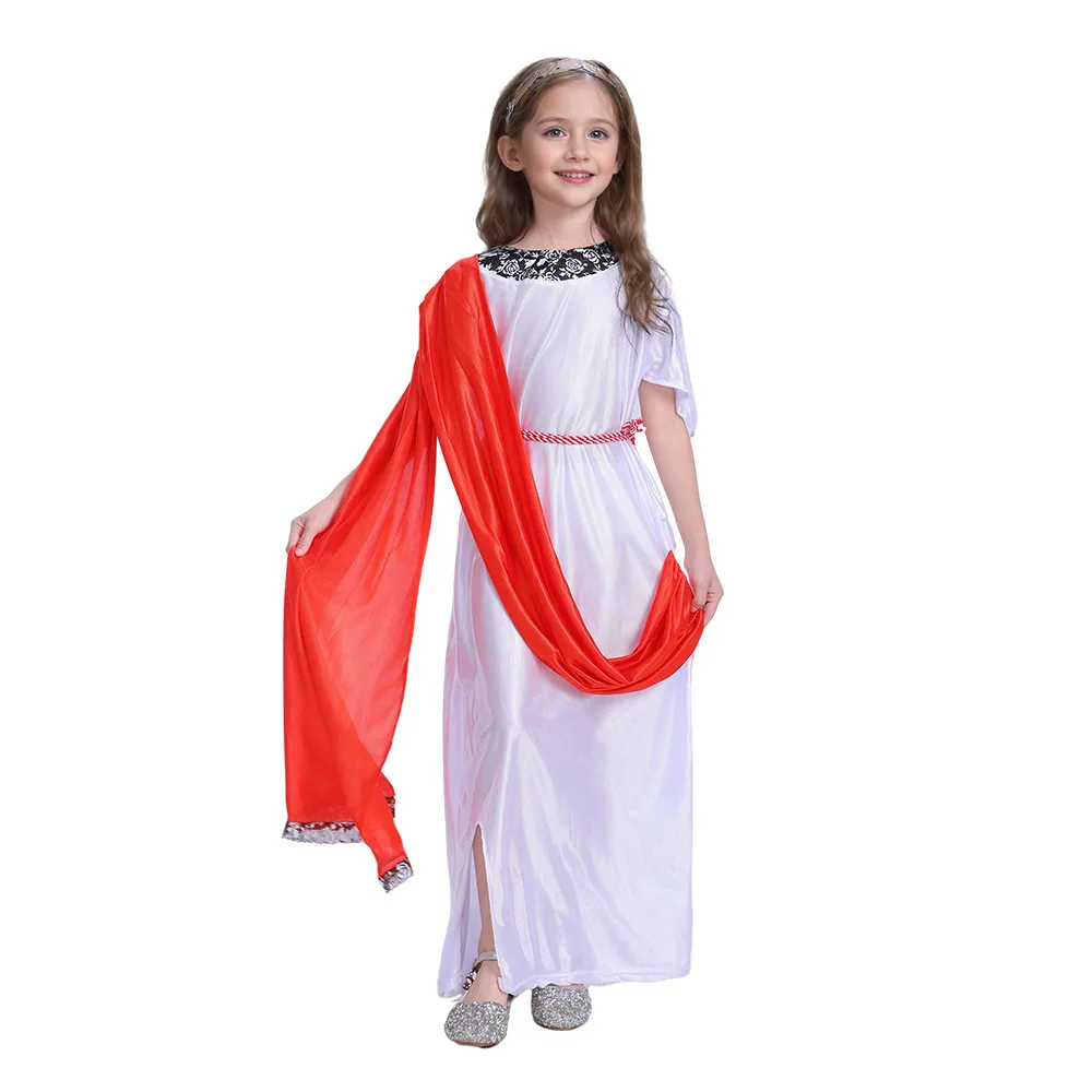 Kid's Grecian Toga Fancy Dress Up Ancient Roman Emperor Child Greek Goddess Costume for Girls Boys Halloween Purim Outfits