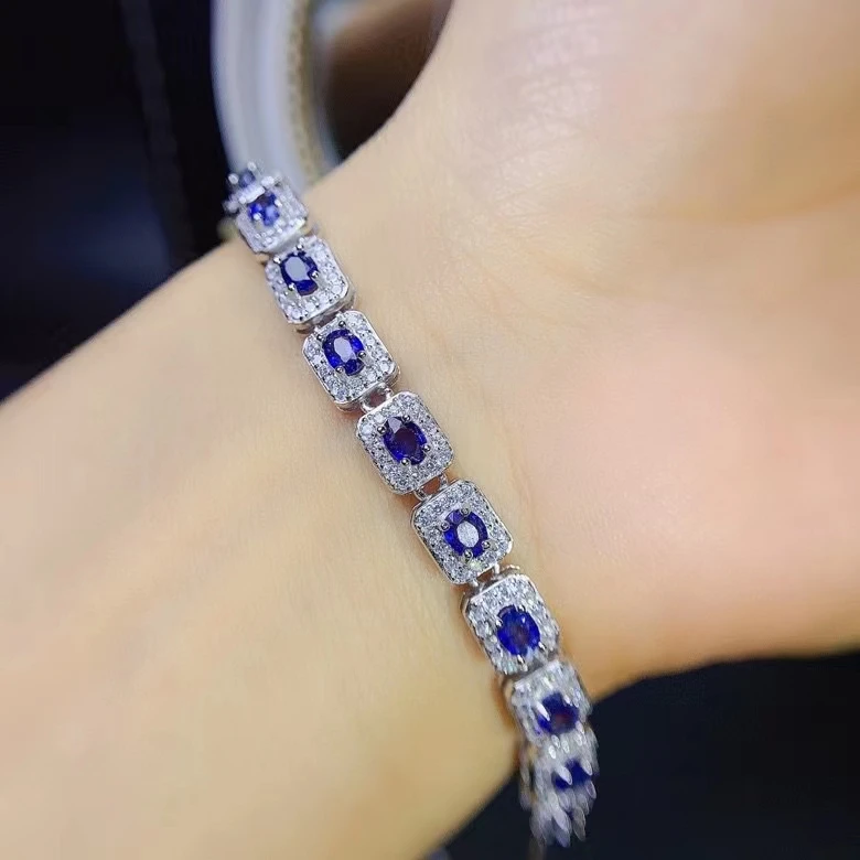 Premium Jewelry 100% Natural Gemstone 925 Sterling Silver Sapphire Bracelet for Women Girl Gift Party Marry Got Engaged Commemor