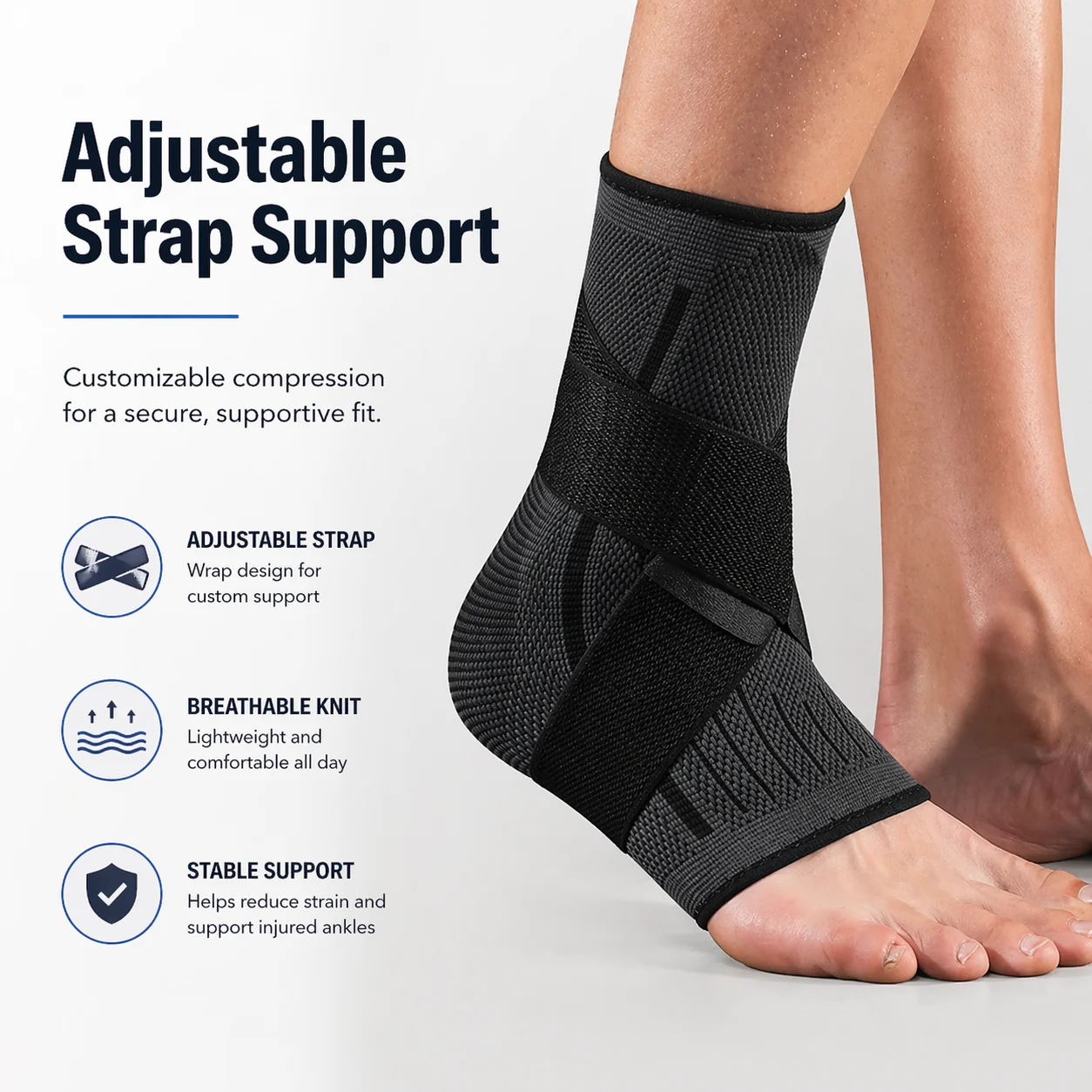 Ankle Support Brace with Adjustable Wrap Breathable Knit Compression Sleeve for Sports Workout Running Walking Fitness Daily Wea