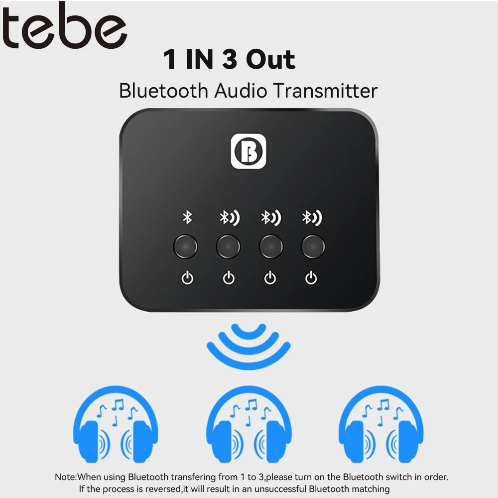 Tebe 3 IN 1 Bluetooth 5.0 Receiver Transmitter Adapter Wireless Stereo Audio Sharing Switcher For Speaker Headphone TV