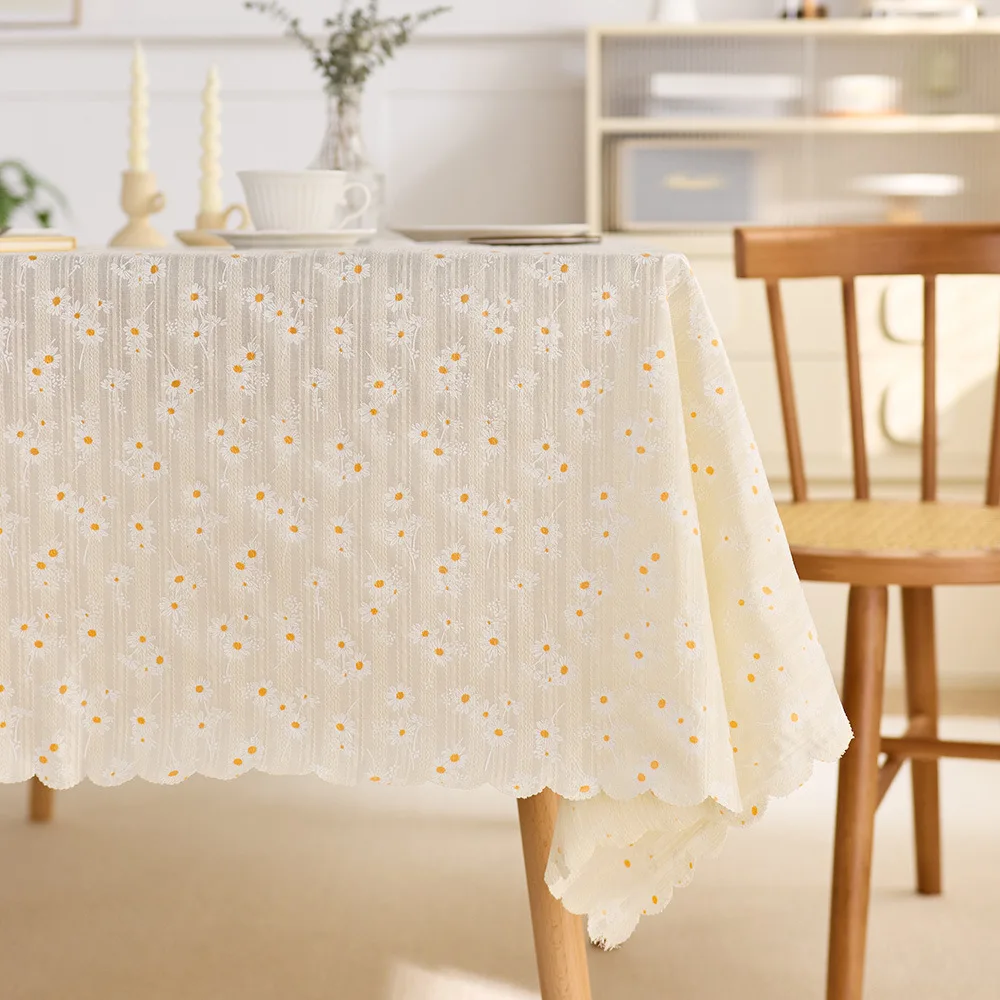Korean Style Cotton Floral Tablecloth Rectangle Cut Lace Tea Table for Party Festival Kitchen Dining Room Wedding Table Cover