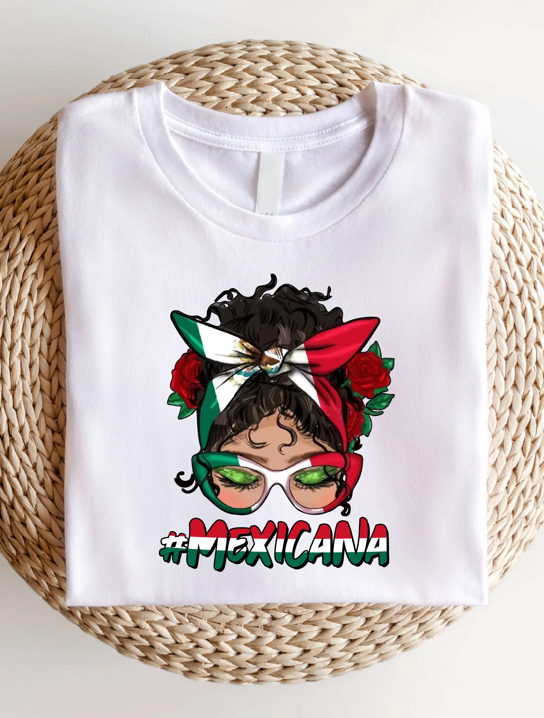 Mexicana Women's Short Sleeve Casual Shirt, Comfortable Fit T-Shirt, Latina Graphic Print Tee AE23