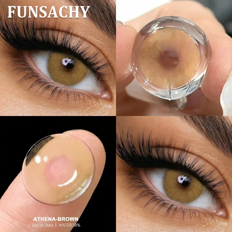 FUNSACHY 1 Paar braune Farbkontaktlinsen, natürliche Augenkontaktlinsen, graue Pupillen, schöne blaue Farblinsen, jährliche Kosmetik-Augenlinsen