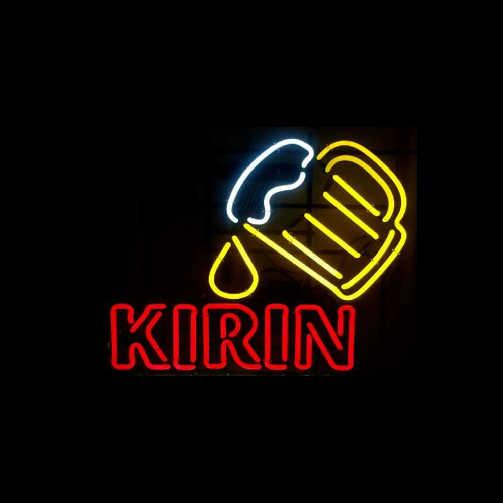 Japanese Kirin Beer Mug Neon Light Sign Custom Handmade Real Glass Tube Bar Store Advertise Room Decoration Display Lamp 19X15