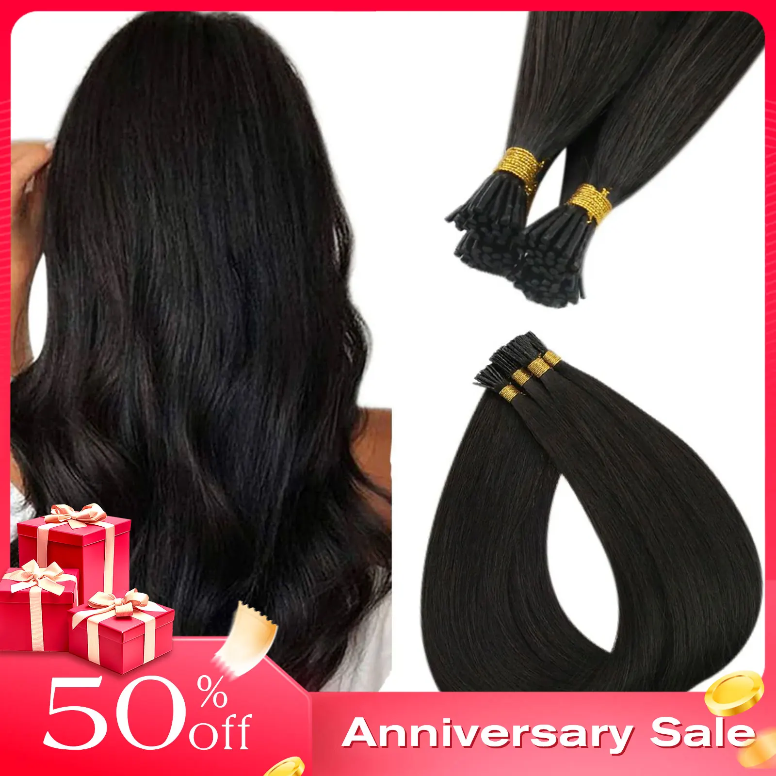 

LaaVoo I Tip Hair Extensions Keratin Fusion 16-22inch 100% Real Brazilian Human Hair Remy Straight Stick 40g&80g Tip Human Hair