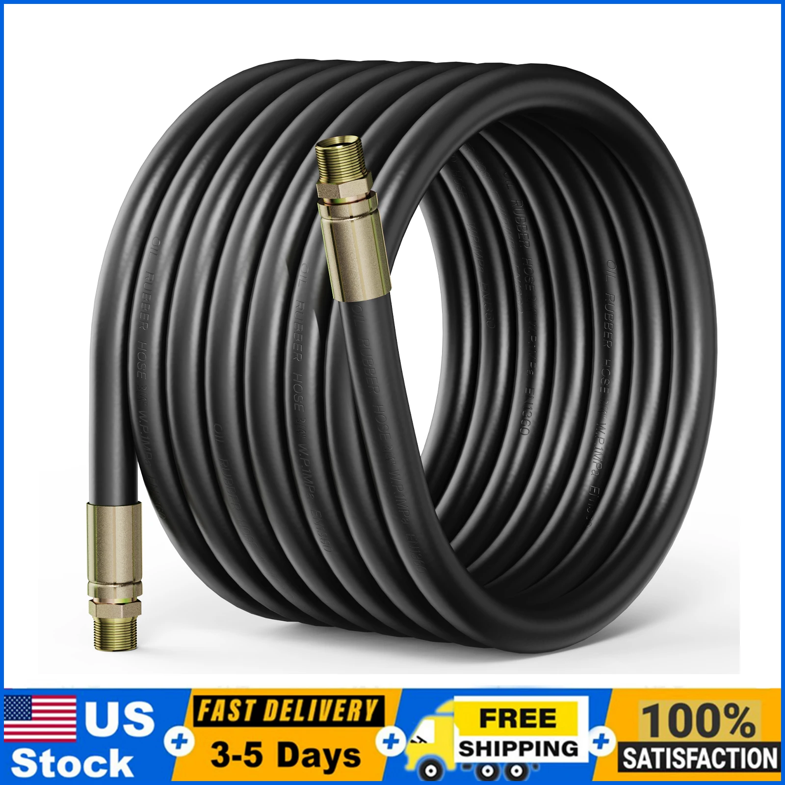 

3/4" Fuel Hose 20ft with Carbon Steel Male NPT Fittings, Three Protective Layers Farm Fuel Hose for Dispensing Diesel, Gasoline