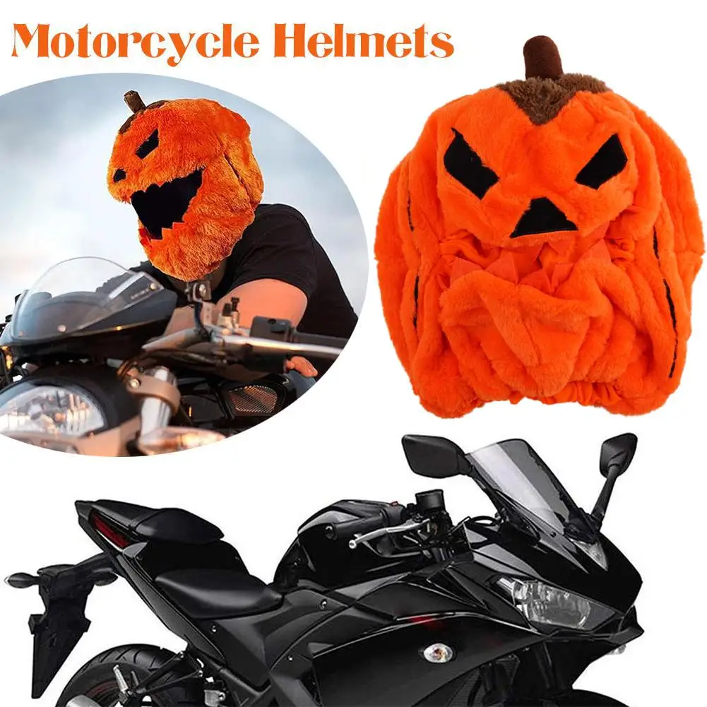 Motorcycle Halloween Helmet Cover Cartoon Pumpkin Head Plush Helmet Decoration Accessories Full-face Cross-section Helmets Gifts