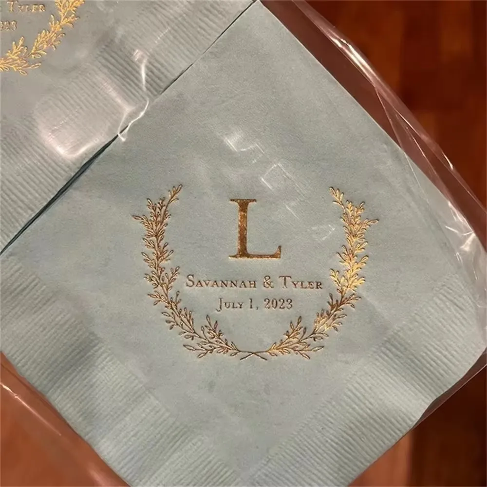 Personalized Rehearsal Napkins Custom Printed One Day Away Beverage Cocktail Luncheon Dinner Guest Towel Napkins Imprinted Foil