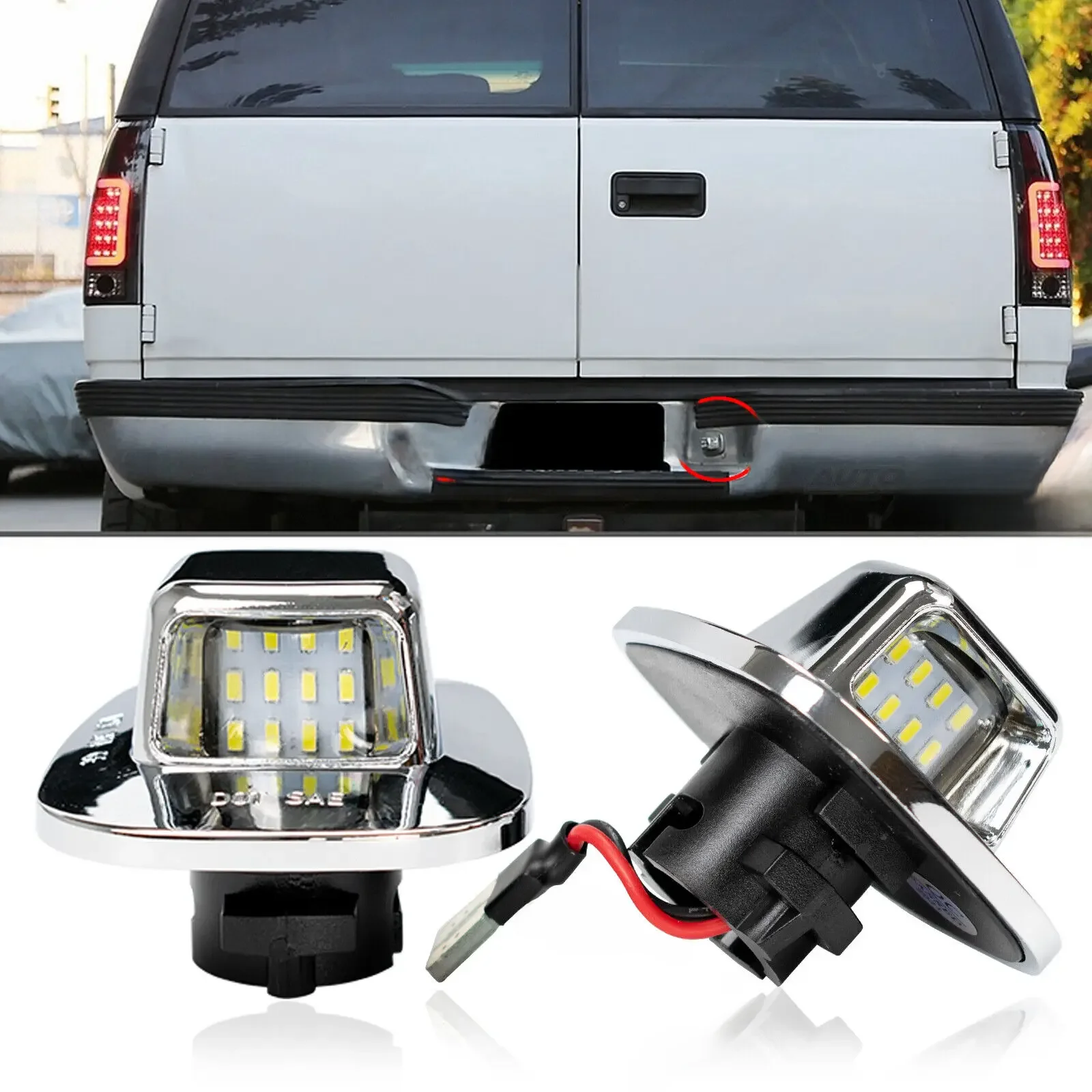 2x chromowana ramka pełna dioda LED oświetlenie tablicy rejestracyjnej tylna lampa zderzaka dla Chevrolet Chevy GMC C/K Series 1500 2500 3500 1988-2000 Pickup — zdjęcie 2