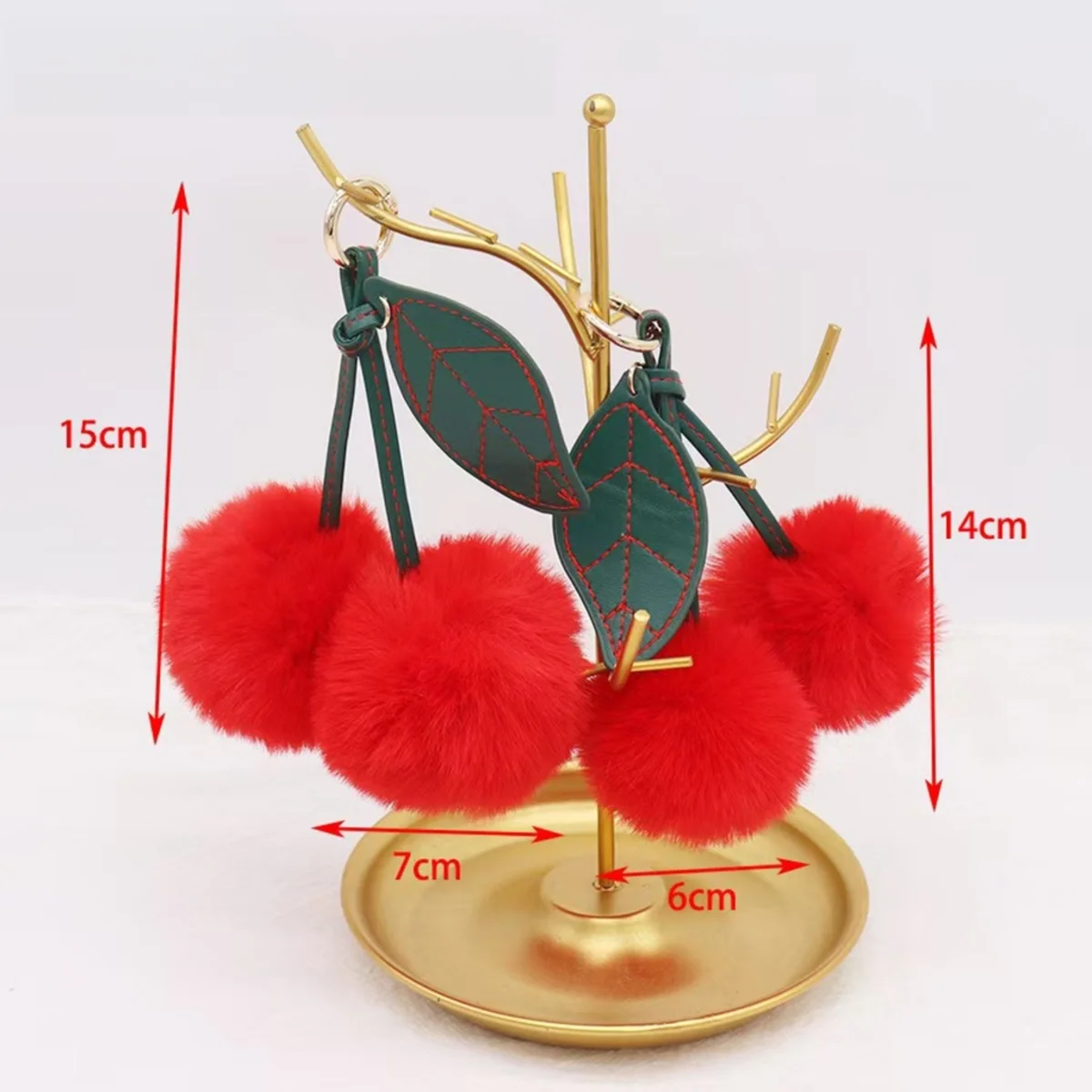 New Plush Pendant Otter Rabbit Hair Cherry Multi-color Car Keychain Cute Pompom Doll Bag Hanging Key Chains
