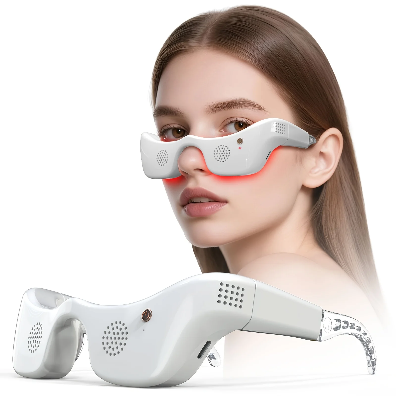 LED Eye Massager Hot Cold Compress 7 Color Light Therapy Phototherapy Eye Care Device for Dark Circles Puffiness Wrinkles Eye Bag Removal Electric Heat Cooling Vibration Anti Aging Facial Skin Care Beauty Instrument Mask Glasses Multi Functional Massager